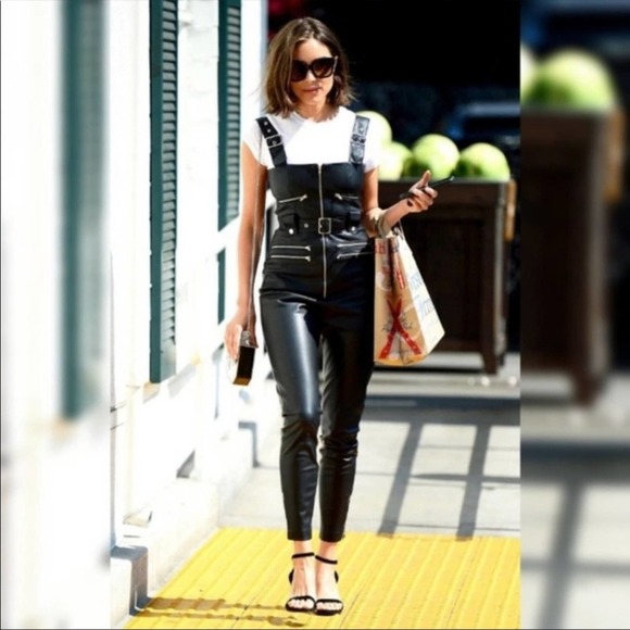 Who What Wear Pants - Who What Wear Moto Vegan Leather Overalls Zip Up Size Small